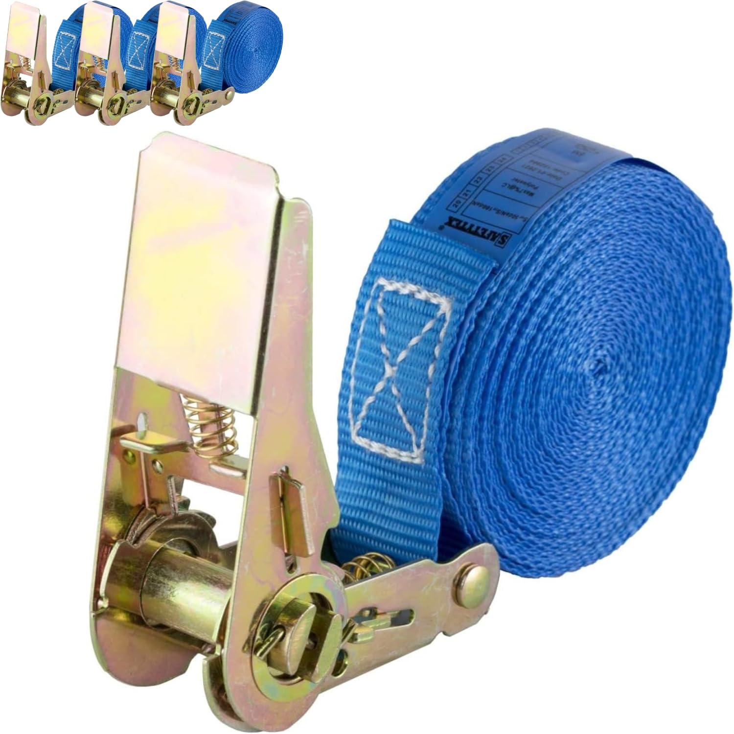 Safetytex Spanngurt 800 kg einteilig - 25 mm x 4 m - Zurrgurt mit Ratsche - Ratschengurte blau (4 Stück / 4m) von Safetytex