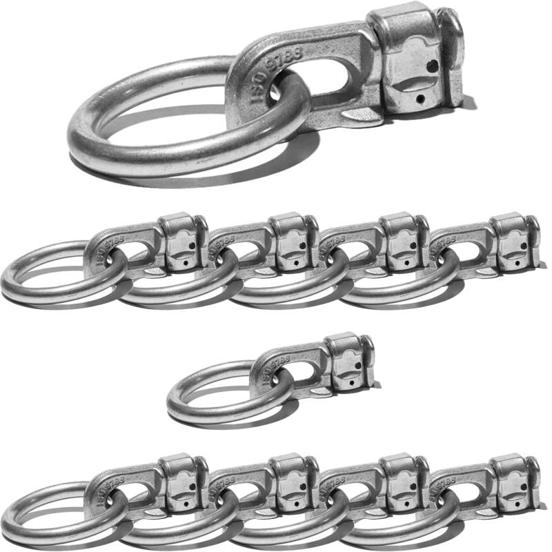 Safetytex Doppel Endfitting mit Ring - Endbeschlag Stahl/ALU - Fitting Zurröse 2500kg Bruchlast - Double Stud Zurrschiene - Airlineschienen Zubehör (10 Stück) von Safetytex