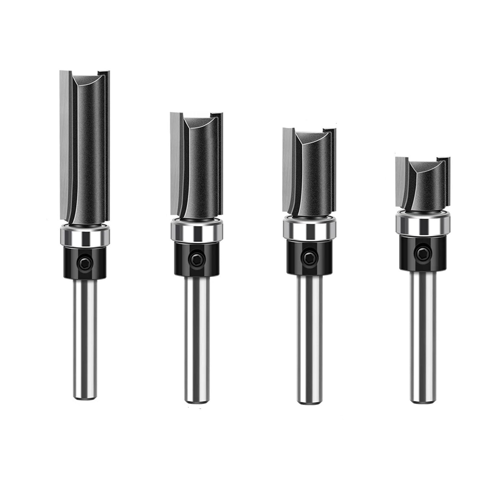 1/4 stücke 6mm 1/4 Schaft Lager Gerade Router Bit Kopie Trimm Cutter Linie Cutter Trimmmaschine Fräser Holzbearbeitung Werkzeuge(4PCS Set 6.35 Shank) von Saharuse