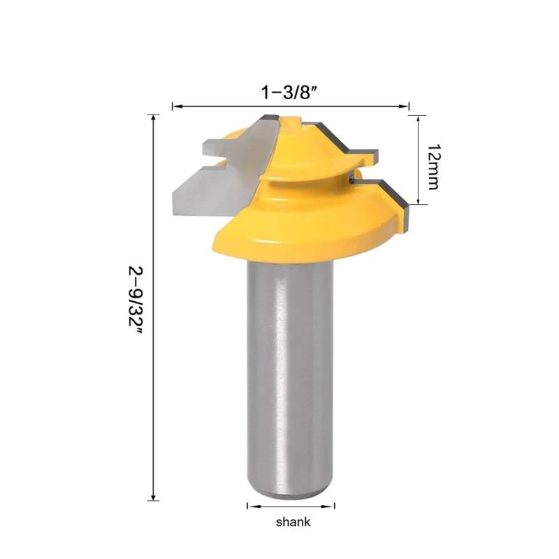 1 stücke 12mm 1/2 Schaft Gelb 45 Grad Schloss Gehrung Bits Leimverbindung Set 1/2 Lager Holzbearbeitung Zapfen Fräser for Holz(12.7mm Shank,34.9mm) von Saharuse