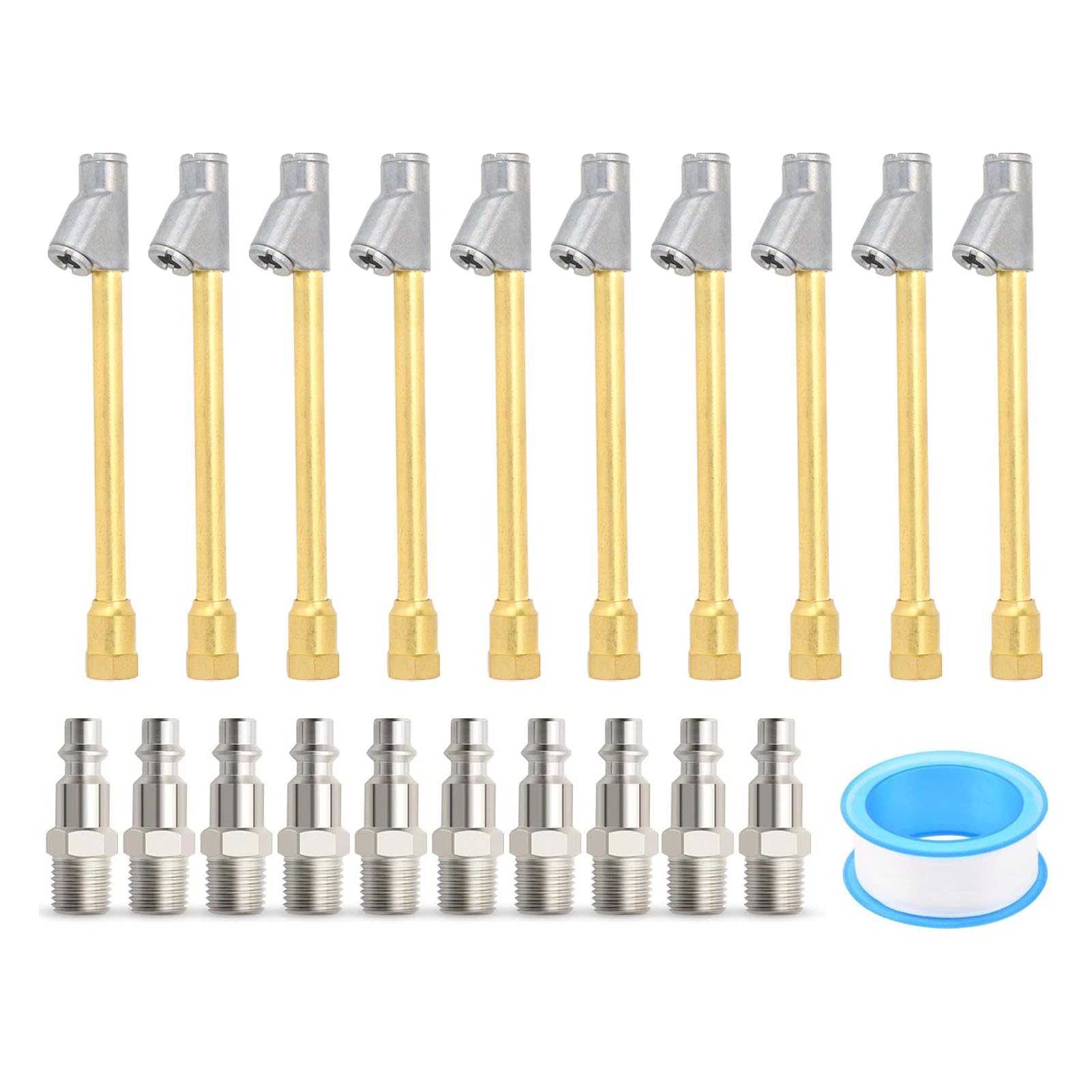 Sahgsa 10 Erweitertes Luftfutter-Set, Doppelkopf-Luftfutter 1/4 Zoll NPT, 2-Wege-Anschluss, Verlängertes Messing-Luftfutter, Doppelkopf-Reifenaufblasfutter mit Schnellstecker für von Sahgsa