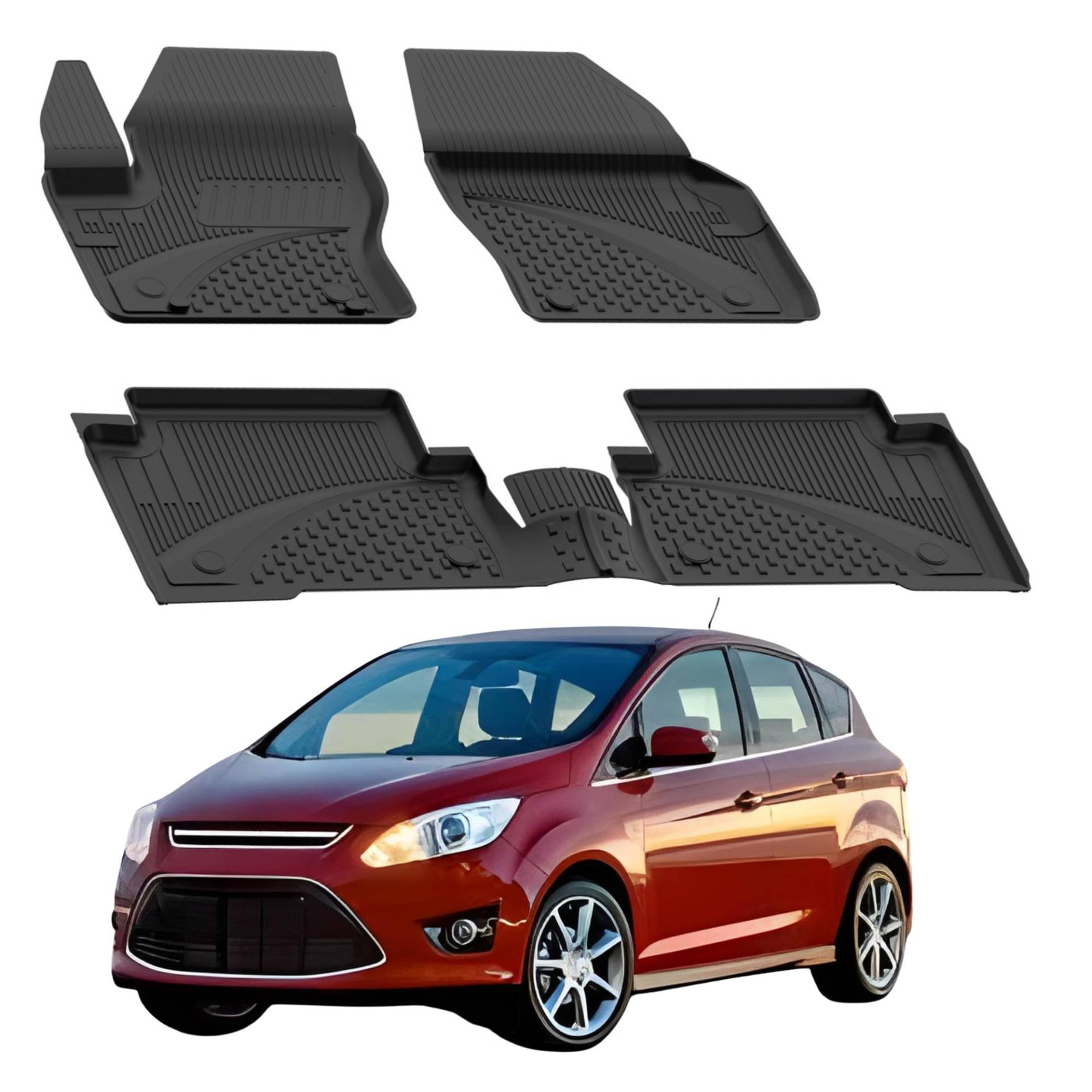 Fußmatten Automatten kompatibel mit Ford C-Max 2010-2019 | 4.5D Premium TPE Gummi Antirutsch Gummimatten Wasserdicht Car Auto Matte Schwarz von Sahler