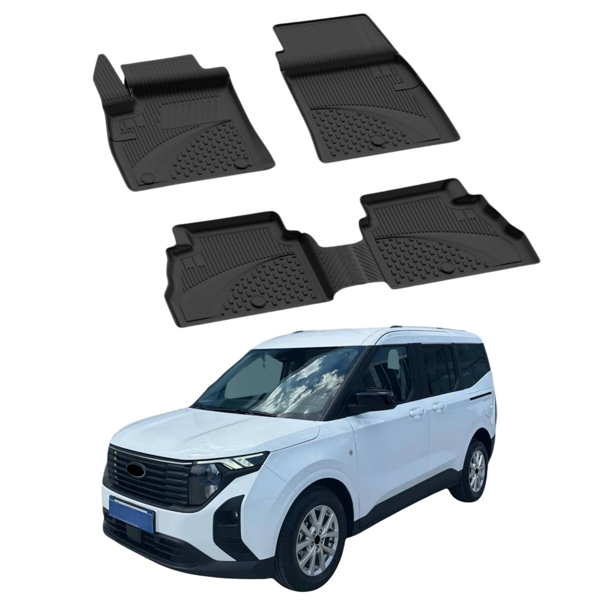 Fußmatten Automatten kompatibel mit Ford Courier 2024 | 4.5D Premium TPE Gummi Antirutsch Gummimatten Wasserdicht Car Auto Matte Schwarz von Sahler