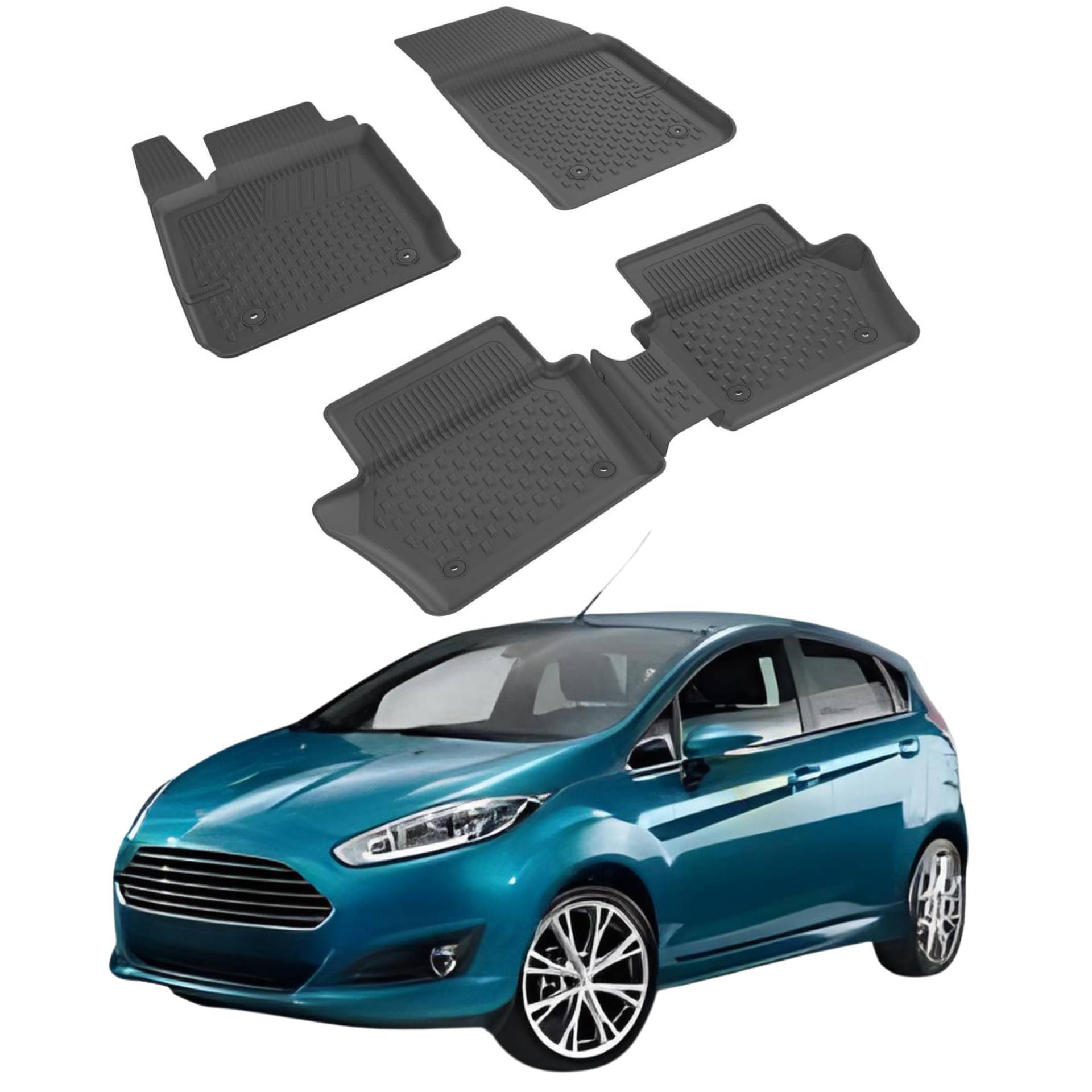 Fußmatten Automatten kompatibel mit Ford Fiesta 2009-2017 | 4.5D Premium TPE Gummi Antirutsch Gummimatten Wasserdicht Car Auto Matte Schwarz von Sahler