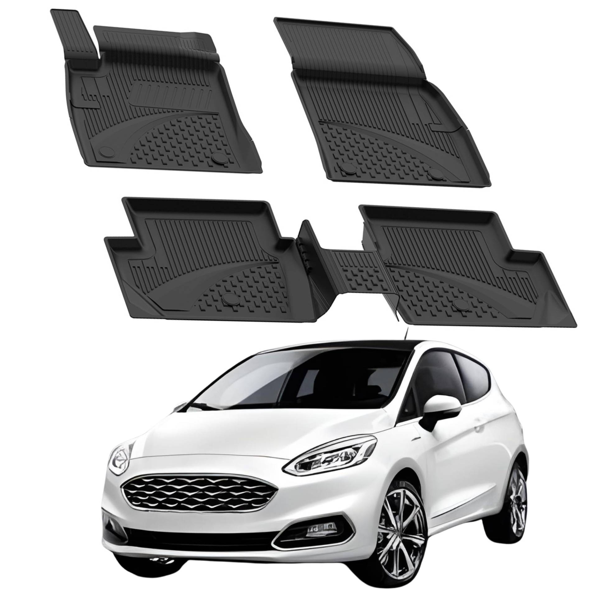 Fußmatten Automatten kompatibel mit Ford Fiesta 2017-2024 | 4.5D Premium TPE Gummi Antirutsch Gummimatten Wasserdicht Car Auto Matte Schwarz von Sahler