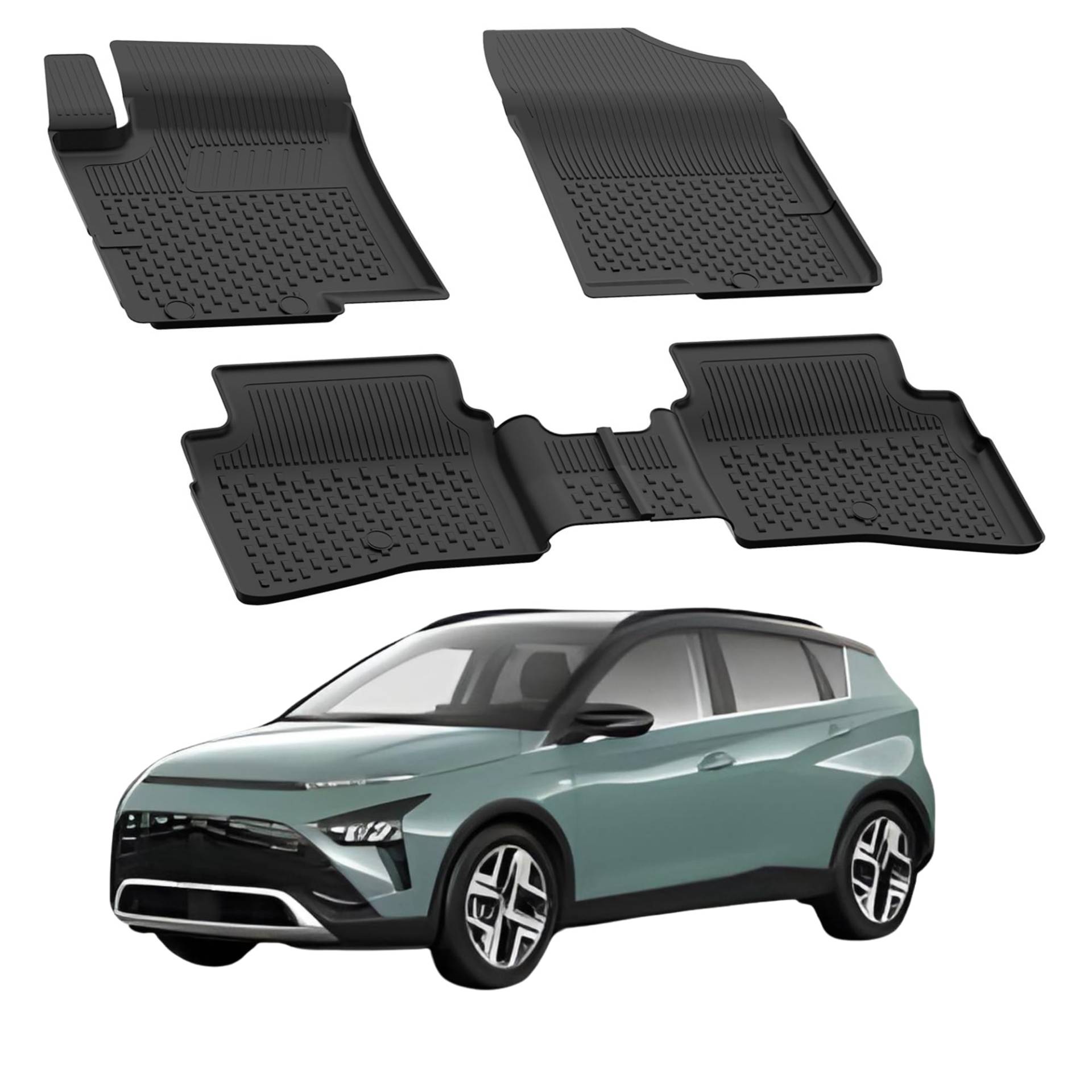 Fußmatten Automatten kompatibel mit Hyundai Bayon 2021-2024 | 4.5D Premium TPE Gummi Antirutsch Gummimatten Wasserdicht Car Auto Matte Schwarz von Sahler