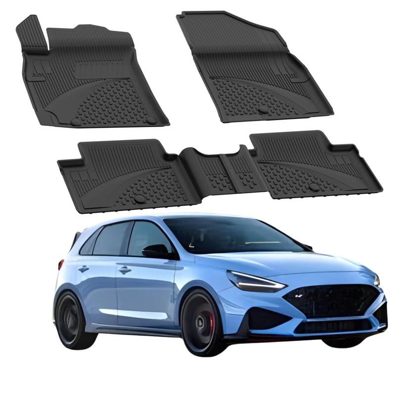 Fußmatten Automatten kompatibel mit Hyundai I30 2016-2024 | 4.5D Premium TPE Gummi Antirutsch Gummimatten Wasserdicht Car Auto Matte Schwarz von Sahler