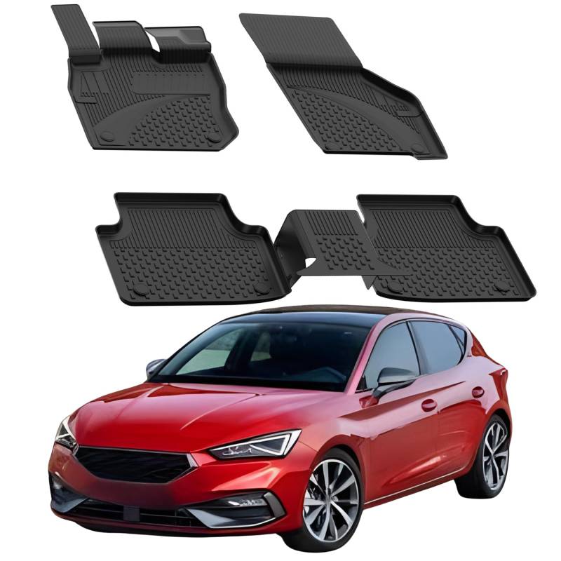 Fußmatten Automatten kompatibel mit Seat Leon E-TSI/Cupra Leon Automatisch 2020-2024 | 4.5D Premium TPE Gummi Antirutsch Gummimatten Wasserdicht Car Auto Matte Schwarz von Sahler