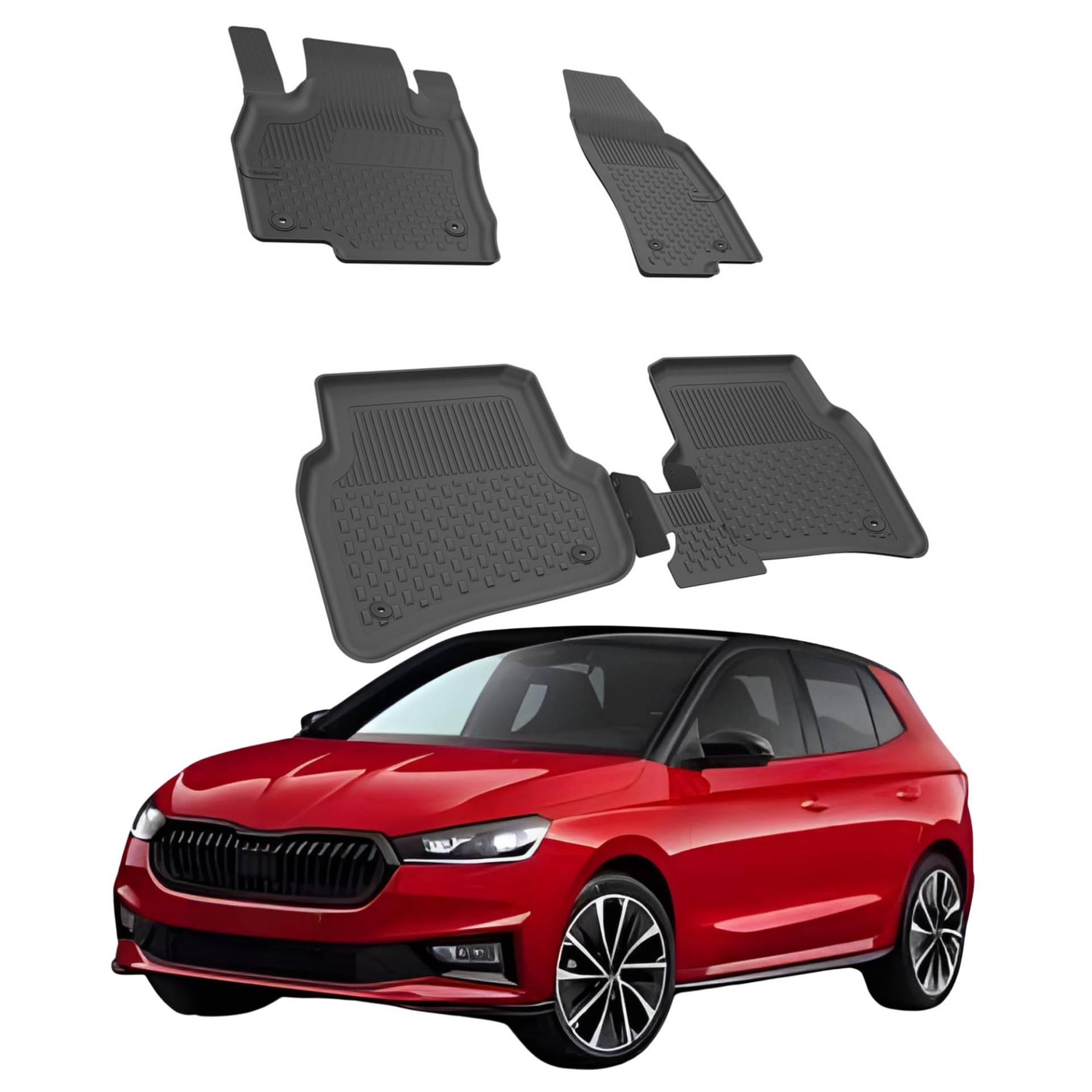 Fußmatten Automatten kompatibel mit Skoda Fabia 2021-2024 | 4.5D Premium TPE Gummi Antirutsch Gummimatten Wasserdicht Car Auto Matte Schwarz von Sahler