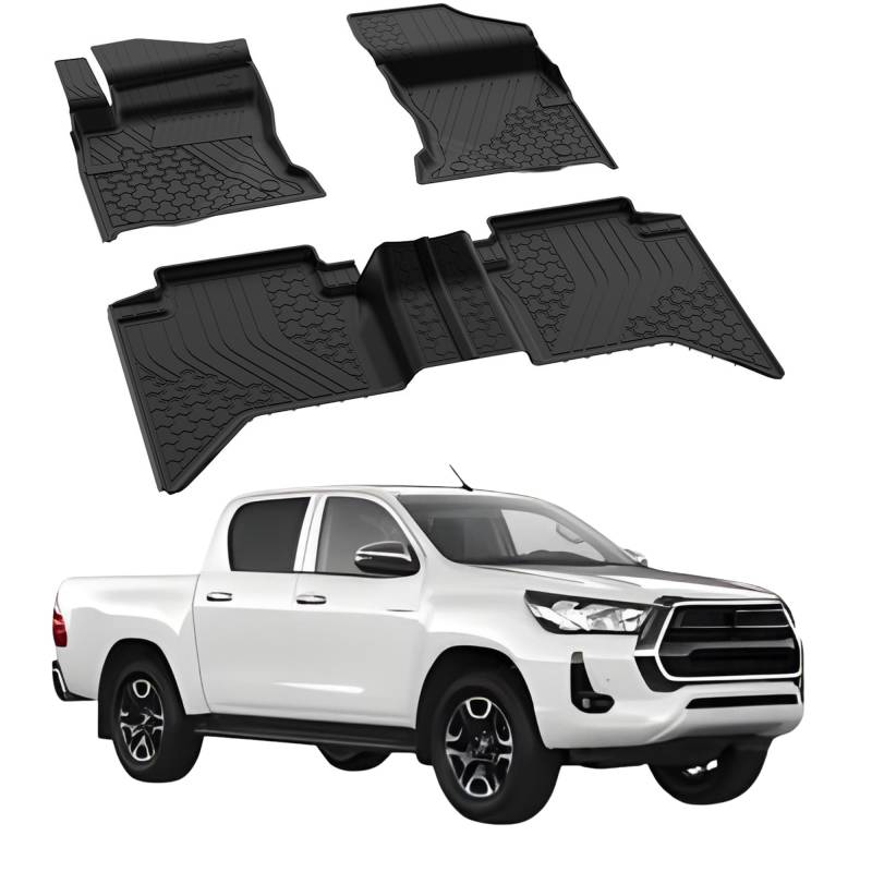 Fußmatten Automatten kompatibel mit Toyota Hilux 2015-2024 | 4.5D Premium TPE Gummi Antirutsch Gummimatten Wasserdicht Car Auto Matte Schwarz von Sahler