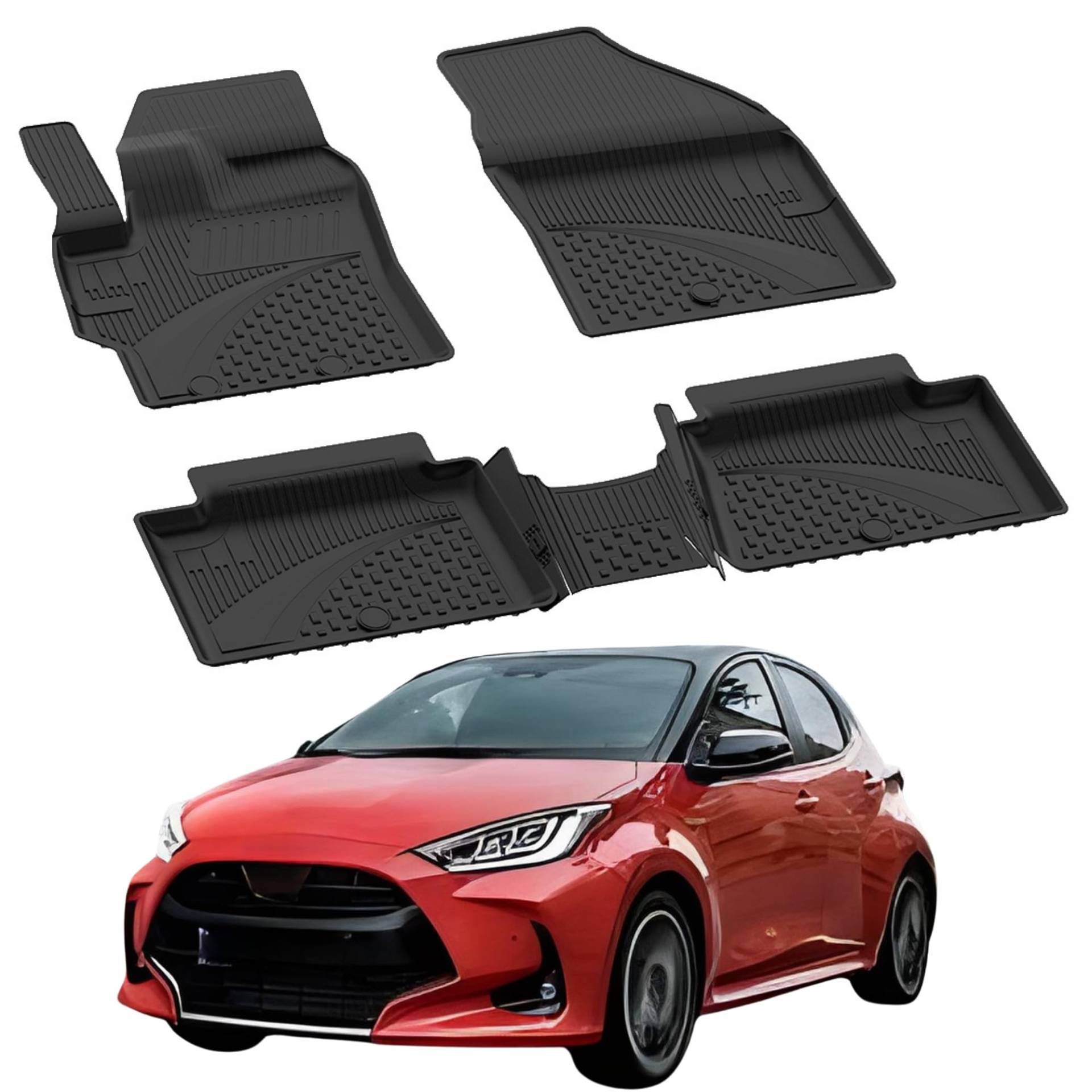 Fußmatten Automatten kompatibel mit Toyota Yaris 2020-2024 | 4.5D Premium TPE Gummi Antirutsch Gummimatten Wasserdicht Car Auto Matte Schwarz von Sahler