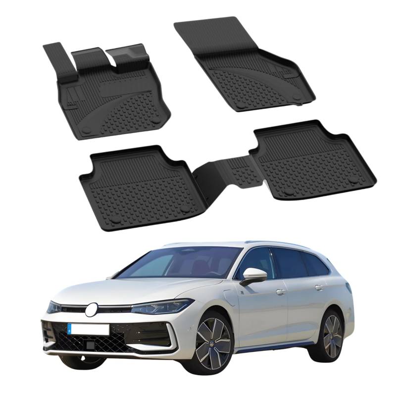 Fußmatten Automatten kompatibel mit Volkswagen Passat B9 Variant 2024 | 4.5D Premium TPE Gummi Antirutsch Gummimatten Wasserdicht Car Auto Matte Schwarz von Sahler