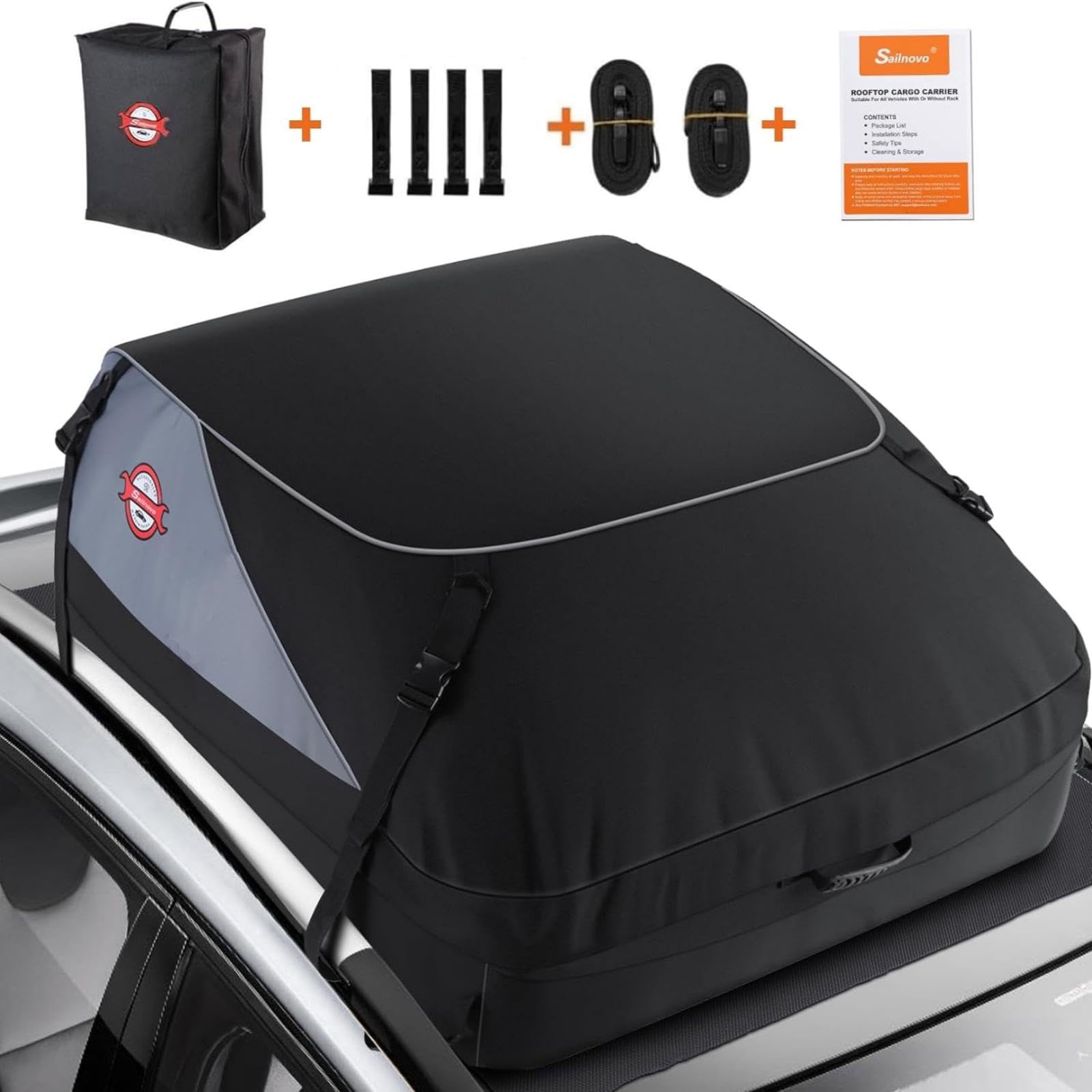 Sailnovo Auto Dachbox 20 Kubikfuß Faltbare Dachkoffer Aufbewahrungsbox Wasserdicht Dachtasche Dachgepäckträger Tasche Aufbewahrungsbox für Reisen und Gepäcktransport, Autos, Vans, SUVs, Schwarz von Sailnovo