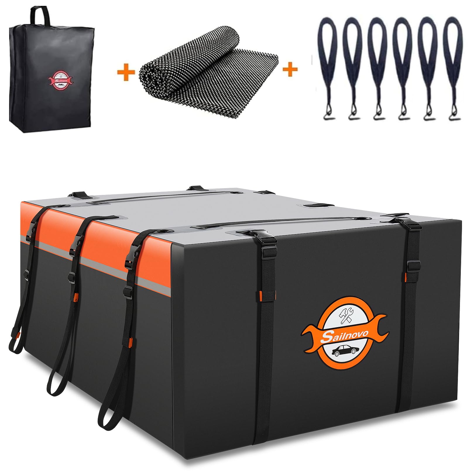 Sailnovo Roof Bag Box Borsa da tetto per Auto in PVC impermeabile Box da tetto Con tappetino antiscivolo + 6 ganci per Porta von Sailnovo