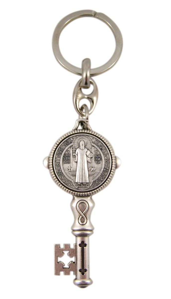 St. Benedikt Jubiläum Medaille Schlüsselanhänger in Schlüsselform, 11,4 cm, silber, Medium von Saint Benedict Medal Keychains