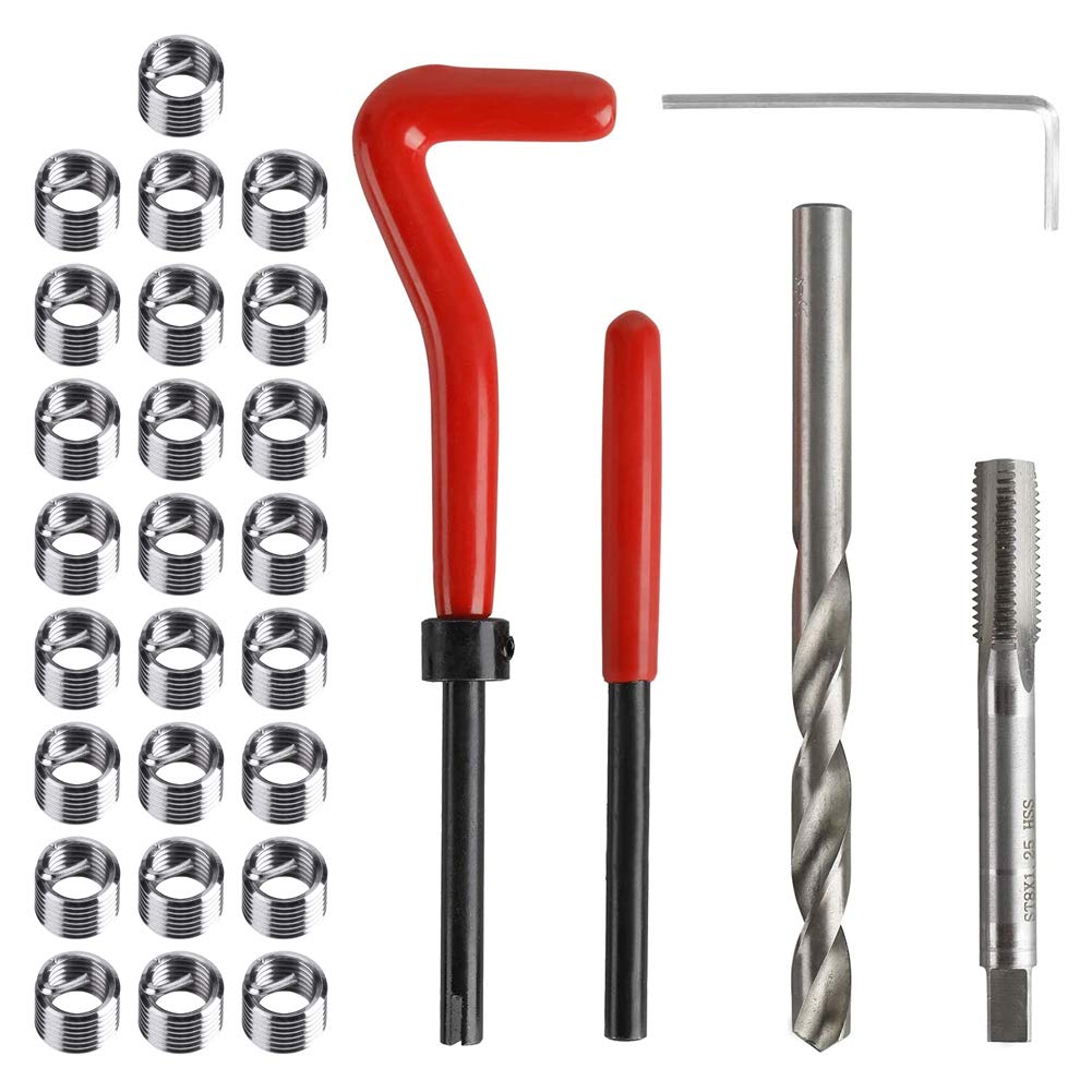 Saipor 30 Stück Gewindereparatursatz Gewinde Reparatur Einsatz Kit Kompatibel Handwerkzeug Set für Auto Reparatur (M8 x 1,25mm) von Saipor