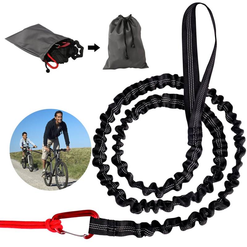 Abschleppseil, 3 Meter Fahrrad-Abschleppgurt Elastisch, Tragfähigkeit 500 lbs, Elastisch Recovery Tow Strap für Kinder Fahrrad MTB Oder Mountainbike (Schwarz) von Sakmilu