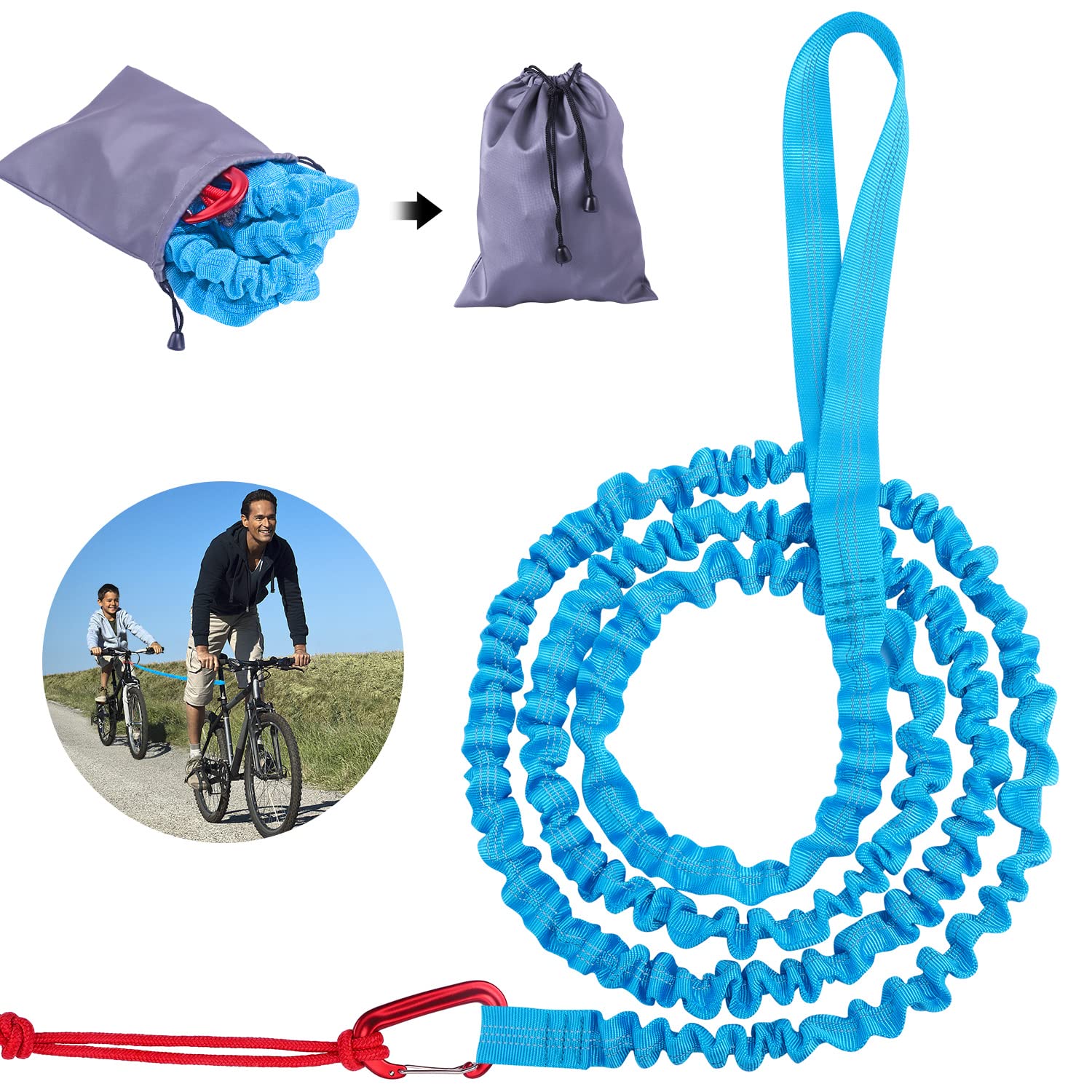 Fahrrad Abschleppseil, 3 Meter Fahrrad-Abschleppgurt Elastisch, Tragfähigkeit 500 lbs, Elastisch Recovery Tow Strap für Kinder Fahrrad MTB Oder Mountainbike (blau) von Sakmilu