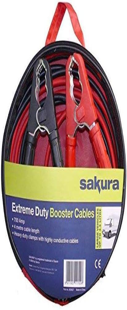 Sakura Starthilfekabel für extreme Beanspruchung SS3627 - 700 A, 4 m, farblich kodierte Klemmen - für Pkw, Fahrzeuge bis 4,5 l/4500 ccm - leere Batterie von sakura