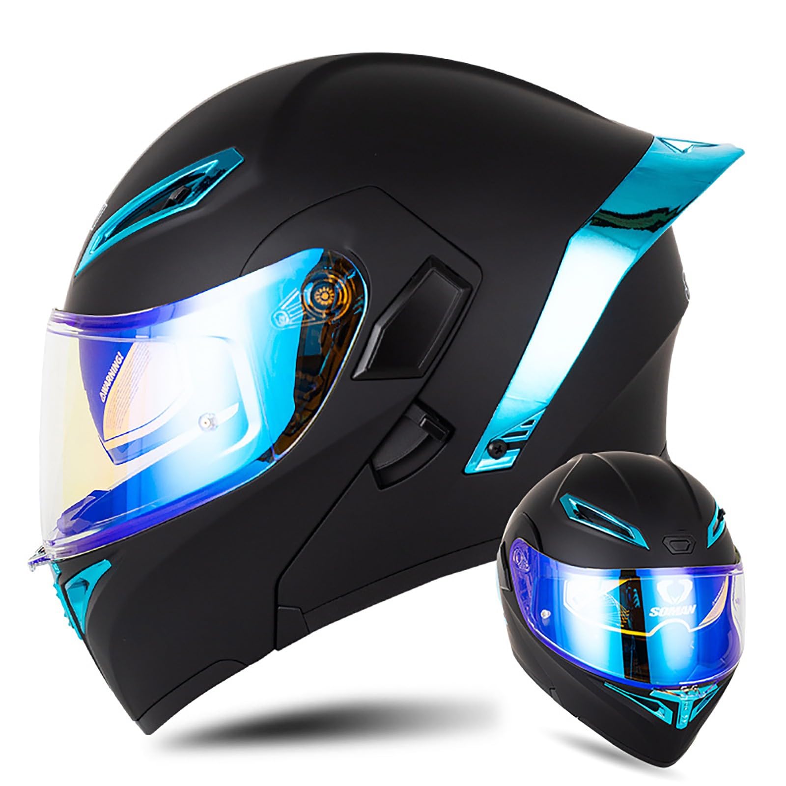 Klapphelm Modularer Helm mit Doppelvisier Motorradhelm Klapphelm Motorrad Rollerhelm Klappbarer Integralhelm Motorrad Helme Sonnenvisier Farblinse Herren Damen(Color:O,Size:XXL(63-64cm)) von Salagt