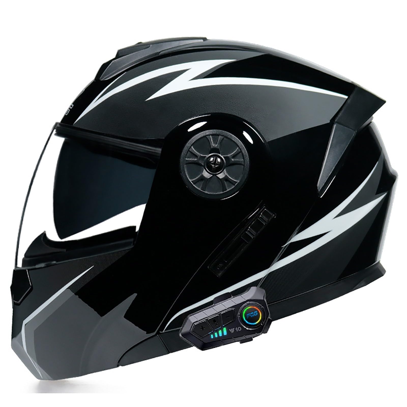 Klapphelm mit Bluetooth, Integralhelm Motorradhelm mit Doppelvisier ECE Genehmigt Hochfeste Schale Atmungsaktiv und Bequem mit Mikrofon Auto-Antwort, für Erwachsene Herren Damen(Color:E,Size:S(55-56c von Salagt