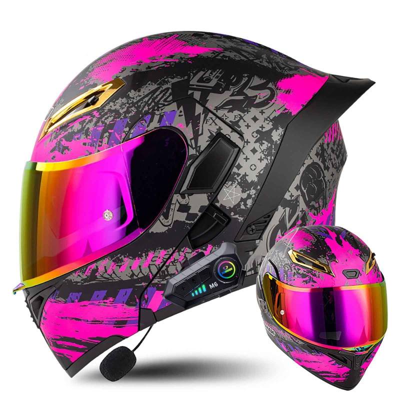 Klapphelm mit Bluetooth Modulare Helm Motorradhelm ECE-geprüfter Erwachsene mit Doppelvisier, Lautsprechermikrofon Geräuschunterdrückung Multifunktional Bluetooth Damen und Herren(Color:U,Size:M(57 von Salagt