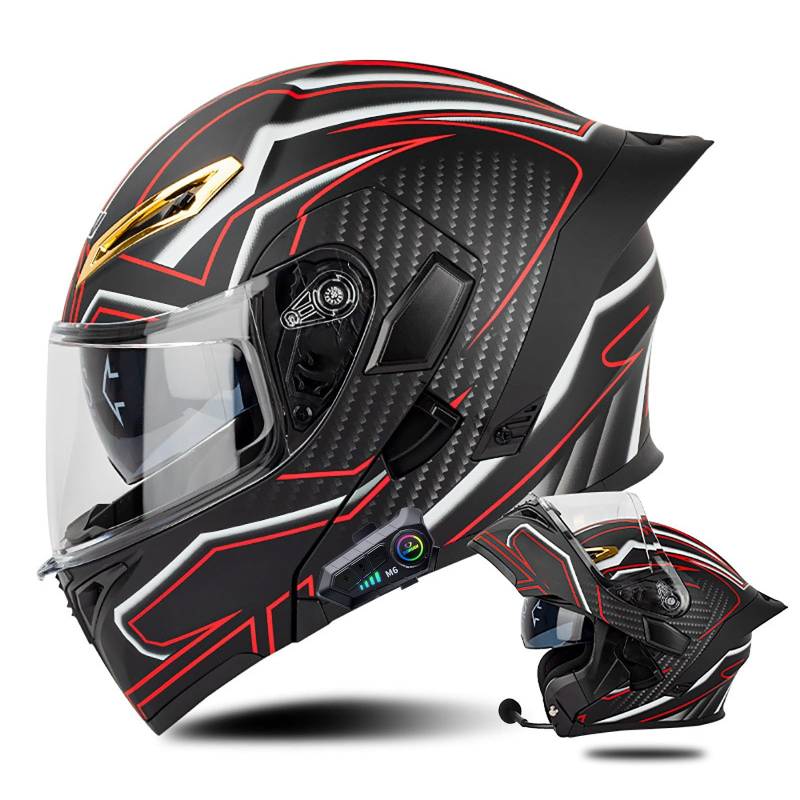 Klapphelm mit Bluetooth Modulare Helm Motorradhelm ECE-geprüfter Erwachsene mit Doppelvisier, Lautsprechermikrofon Geräuschunterdrückung Multifunktional Bluetooth Damen und Herren(Color:M,Size:S(55 von Salagt