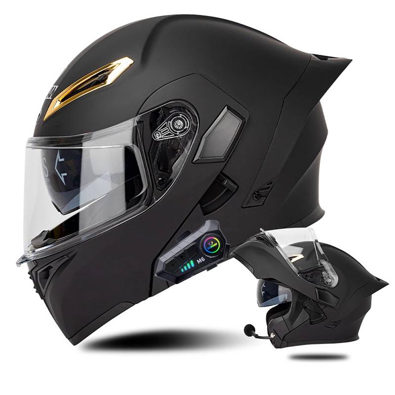 Klapphelm mit Bluetooth Modulare Helm Motorradhelm ECE-geprüfter Erwachsene mit Doppelvisier, Lautsprechermikrofon Geräuschunterdrückung Multifunktional Bluetooth Damen und Herren(Color:O,Size:S(55 von Salagt