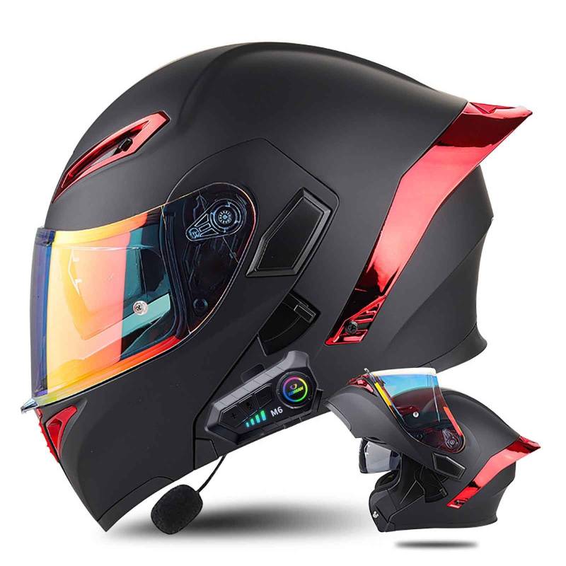 Klapphelm mit Bluetooth Modulare Helm Motorradhelm ECE-geprüfter Erwachsene mit Doppelvisier, Lautsprechermikrofon Geräuschunterdrückung Multifunktional Bluetooth Damen und Herren(Color:AD,Size:XL( von Salagt