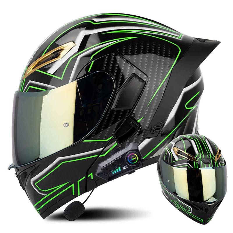 Klapphelm mit Bluetooth Modulare Helm Motorradhelm ECE-geprüfter Erwachsene mit Doppelvisier, Lautsprechermikrofon Geräuschunterdrückung Multifunktional Bluetooth Damen und Herren(Color:GG,Size:S(5 von Salagt