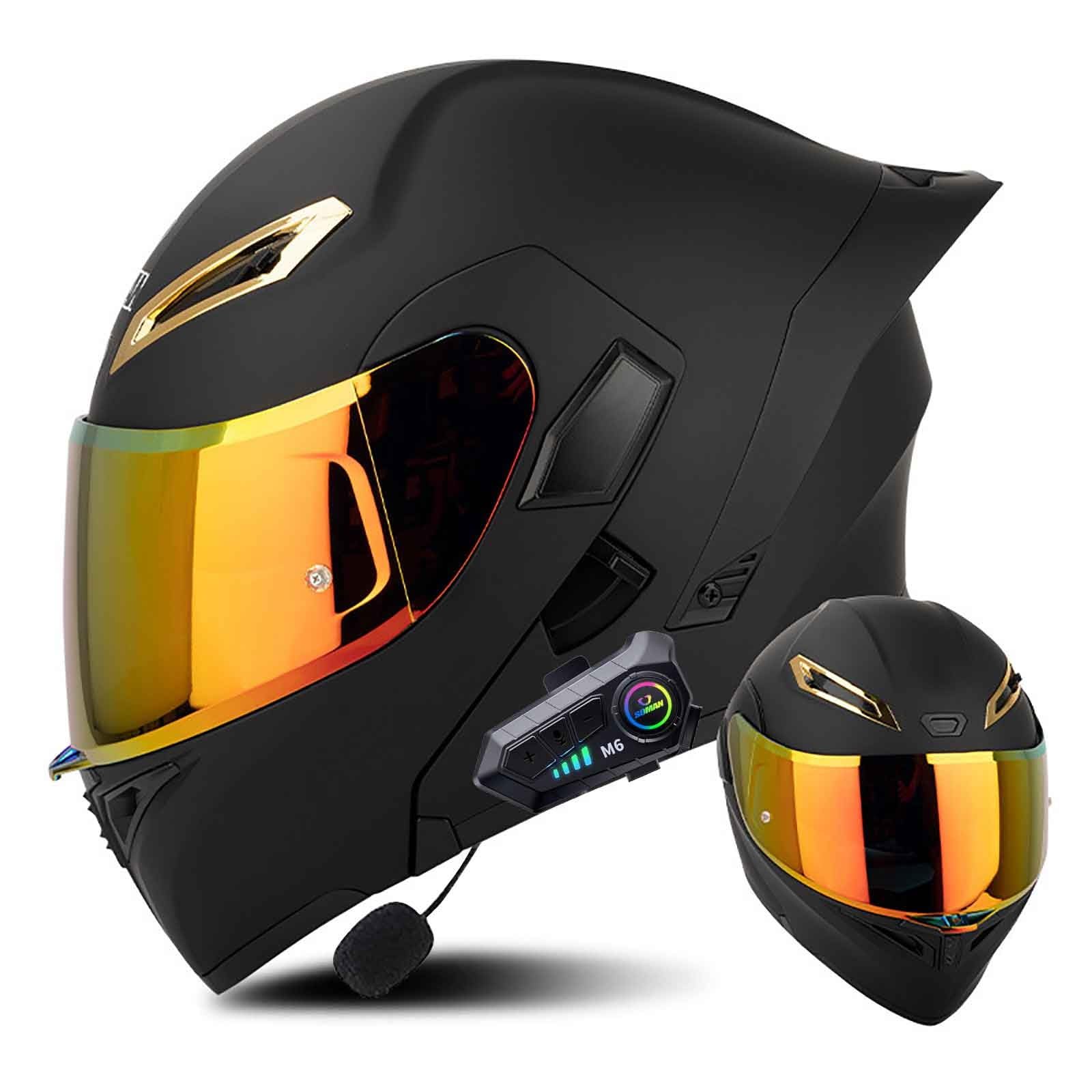 Klapphelm mit Bluetooth Modulare Helm Motorradhelm ECE-geprüfter Erwachsene mit Doppelvisier, Lautsprechermikrofon Geräuschunterdrückung Multifunktional Bluetooth Damen und Herren(Color:Y,Size:M(57 von Salagt