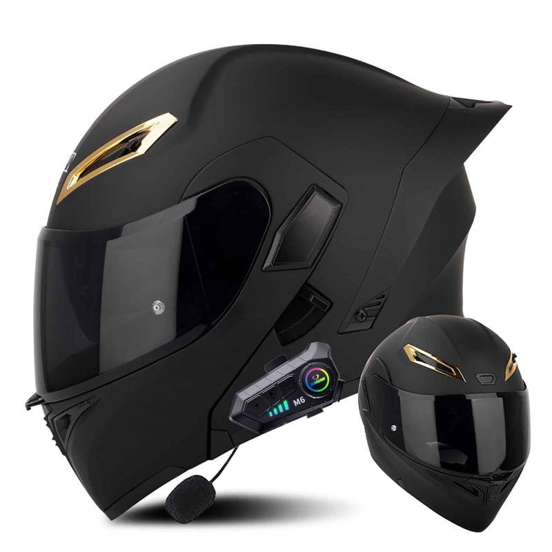 Klapphelm mit Bluetooth Modulare Helm Motorradhelm ECE-geprüfter Erwachsene mit Doppelvisier, Lautsprechermikrofon Geräuschunterdrückung Multifunktional Bluetooth Damen und Herren(Color:BE,Size:S(5 von Salagt