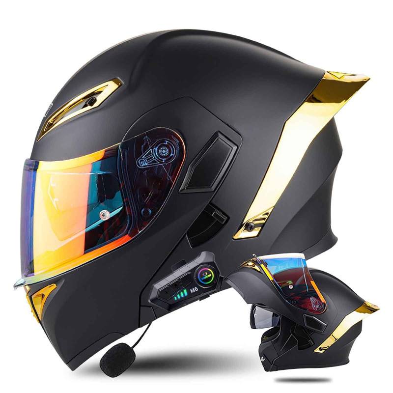 Klapphelm mit Bluetooth Modulare Helm Motorradhelm ECE-geprüfter Erwachsene mit Doppelvisier, Lautsprechermikrofon Geräuschunterdrückung Multifunktional Bluetooth Damen und Herren(Color:AC,Size:L(5 von Salagt