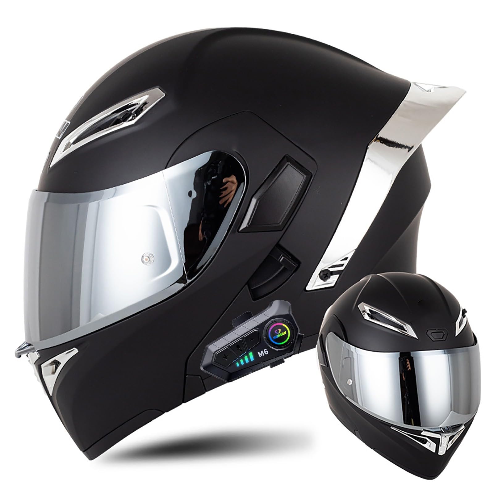 Klapphelm mit Bluetooth Modulare Helm Motorradhelm ECE-geprüfter Erwachsene mit Doppelvisier, Lautsprechermikrofon Geräuschunterdrückung Multifunktional Bluetooth Damen und Herren(Color:F,Size:XXL( von Salagt