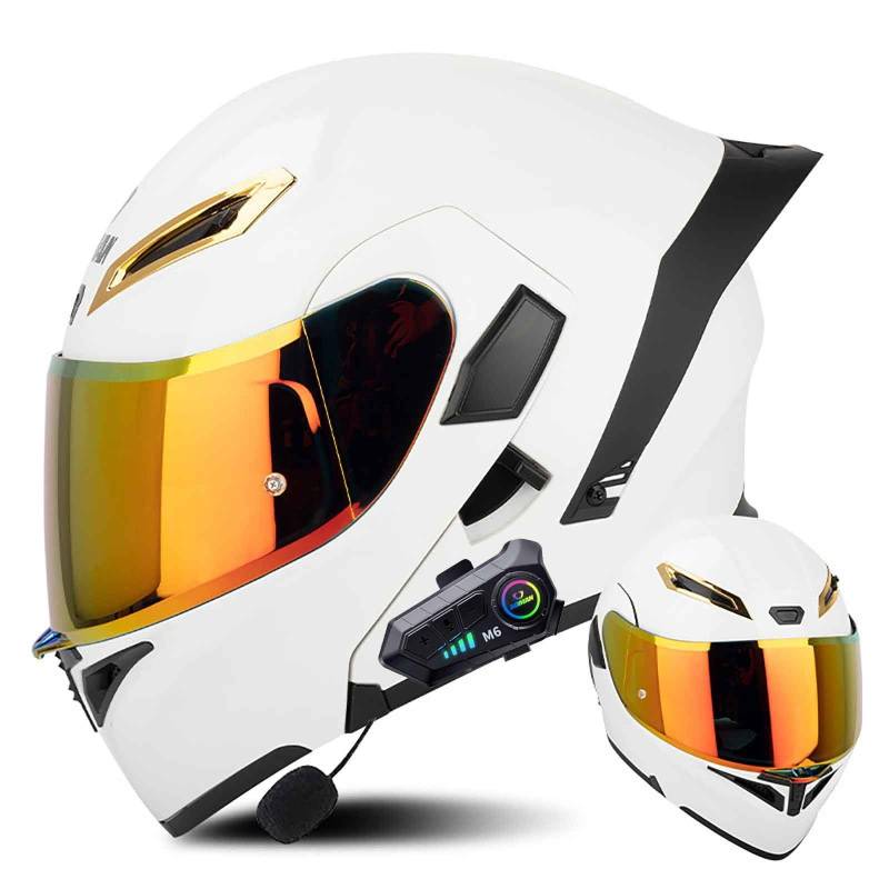 Klapphelm mit Bluetooth Modulare Helm Motorradhelm ECE-geprüfter Erwachsene mit Doppelvisier, Lautsprechermikrofon Geräuschunterdrückung Multifunktional Bluetooth Damen und Herren(Color:BD,Size:L(5 von Salagt