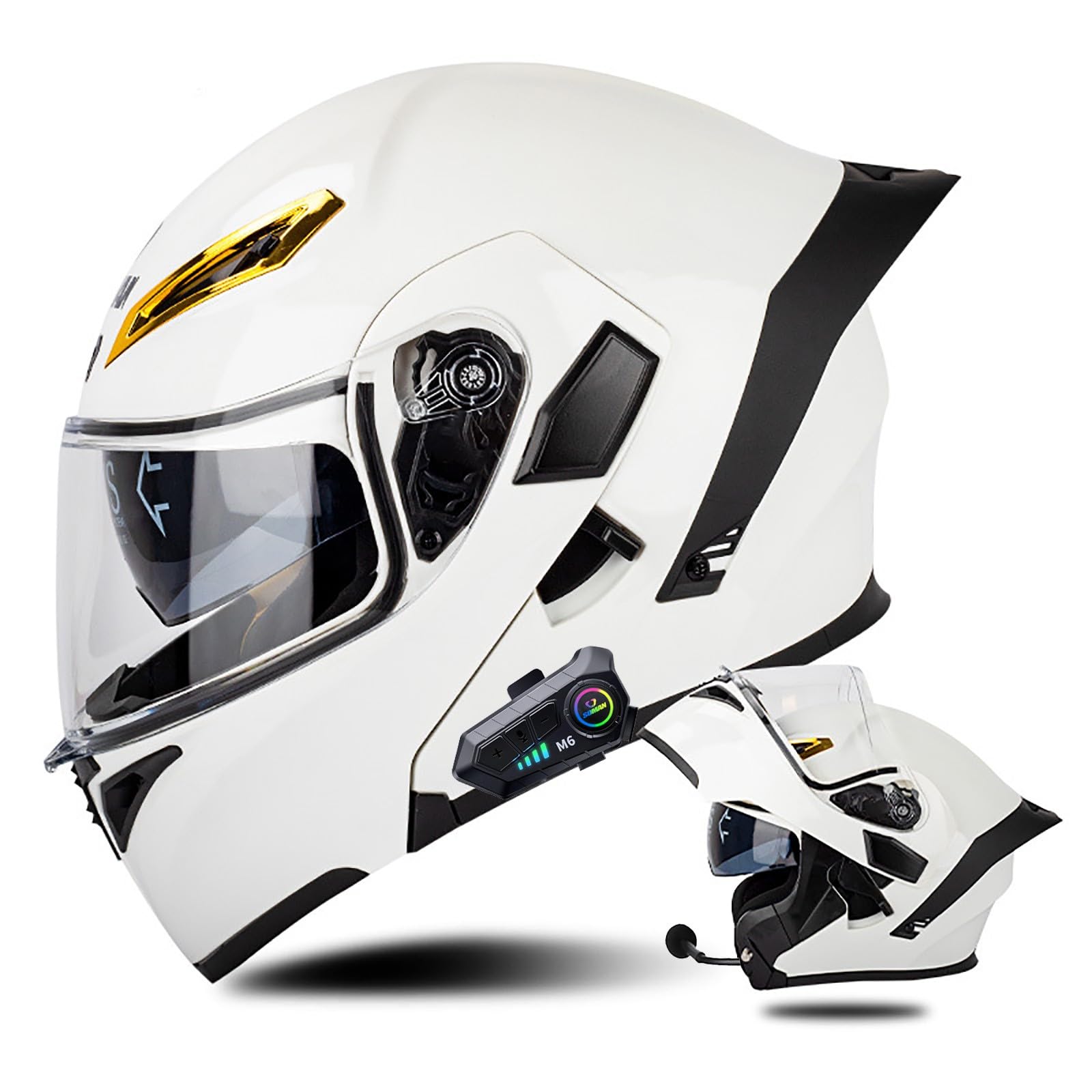 Klapphelm mit Bluetooth Modulare Helm Motorradhelm ECE-geprüfter Erwachsene mit Doppelvisier, Lautsprechermikrofon Geräuschunterdrückung Multifunktional Bluetooth Damen und Herren(Color:R,Size:S(55 von Salagt