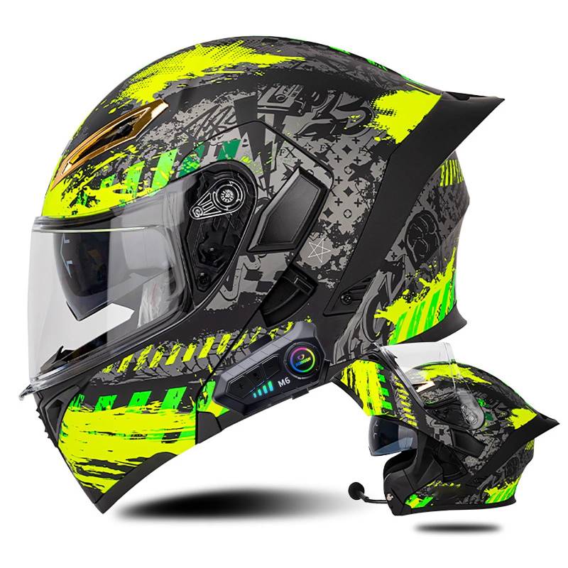 Klapphelm mit Bluetooth Modulare Helm Motorradhelm ECE-geprüfter Erwachsene mit Doppelvisier, Lautsprechermikrofon Geräuschunterdrückung Multifunktional Bluetooth Damen und Herren(Color:I,Size:S(55 von Salagt