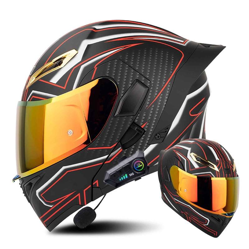 Klapphelm mit Bluetooth Modulare Helm Motorradhelm ECE-geprüfter Erwachsene mit Doppelvisier, Lautsprechermikrofon Geräuschunterdrückung Multifunktional Bluetooth Damen und Herren(Color:CC,Size:S(5 von Salagt