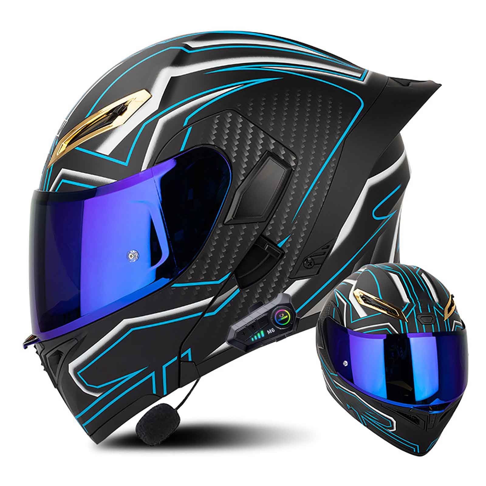 Klapphelm mit Bluetooth Modulare Helm Motorradhelm ECE-geprüfter Erwachsene mit Doppelvisier, Lautsprechermikrofon Geräuschunterdrückung Multifunktional Bluetooth Damen und Herren(Color:EE,Size:M(5 von Salagt