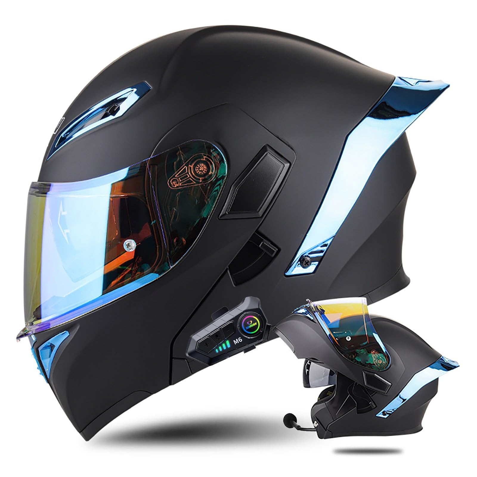 Klapphelm mit Bluetooth Modulare Helm Motorradhelm ECE-geprüfter Erwachsene mit Doppelvisier, Lautsprechermikrofon Geräuschunterdrückung Multifunktional Bluetooth Damen und Herren(Color:B,Size:L(59 von Salagt