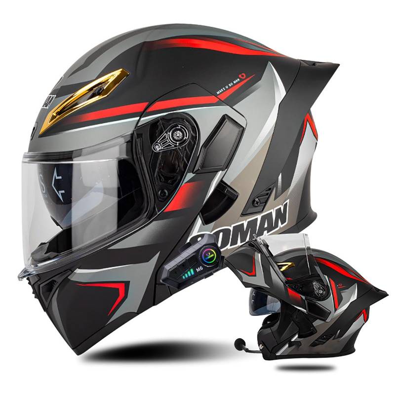 Klapphelm mit Bluetooth Modulare Helm Motorradhelm ECE-geprüfter Erwachsene mit Doppelvisier, Lautsprechermikrofon Geräuschunterdrückung Multifunktional Bluetooth Damen und Herren(Color:L,Size:S(55 von Salagt