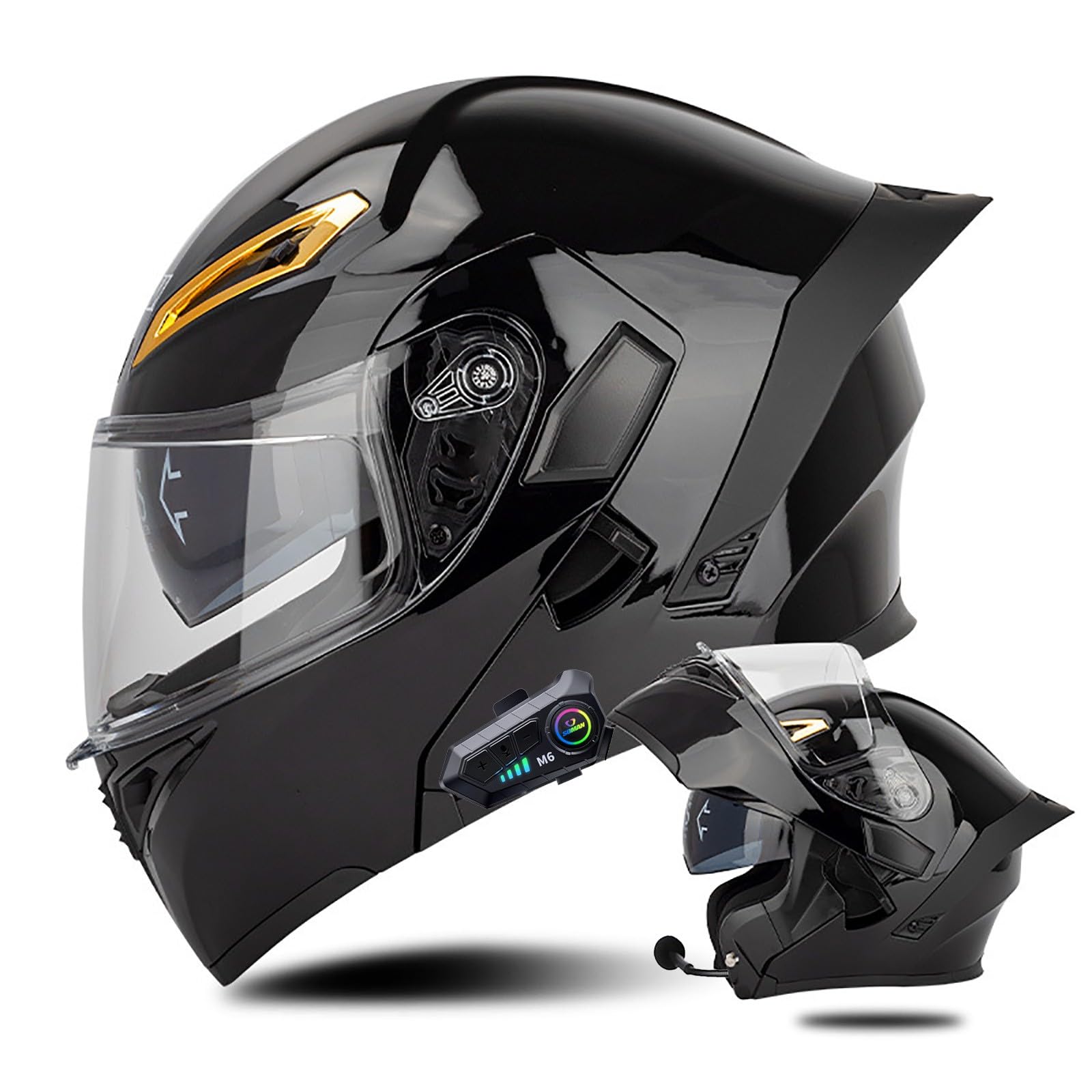 Klapphelm mit Bluetooth Modulare Helm Motorradhelm ECE-geprüfter Erwachsene mit Doppelvisier, Lautsprechermikrofon Geräuschunterdrückung Multifunktional Bluetooth Damen und Herren(Color:P,Size:L(59 von Salagt