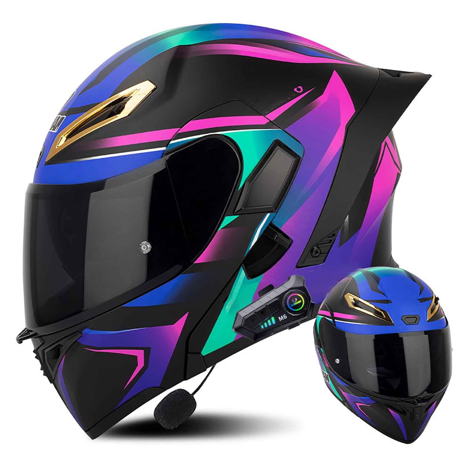 Klapphelm mit Bluetooth Modulare Helm Motorradhelm ECE-geprüfter Erwachsene mit Doppelvisier, Lautsprechermikrofon Geräuschunterdrückung Multifunktional Bluetooth Damen und Herren(Color:BH,Size:L(5 von Salagt