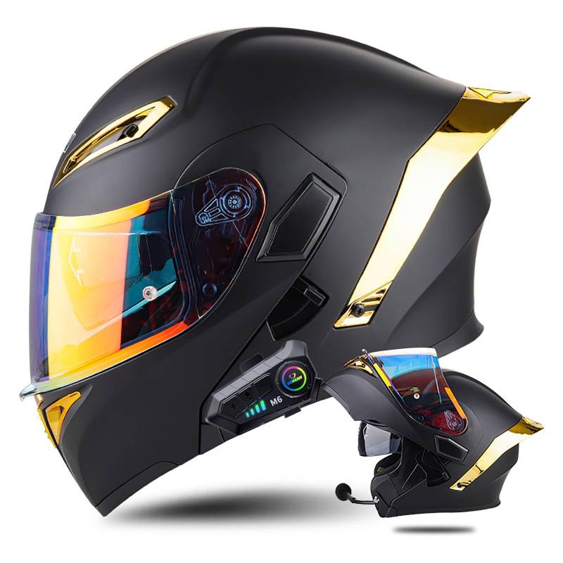 Klapphelm mit Bluetooth Modulare Helm Motorradhelm ECE-geprüfter Erwachsene mit Doppelvisier, Lautsprechermikrofon Geräuschunterdrückung Multifunktional Bluetooth Damen und Herren(Color:C,Size:L(59 von Salagt