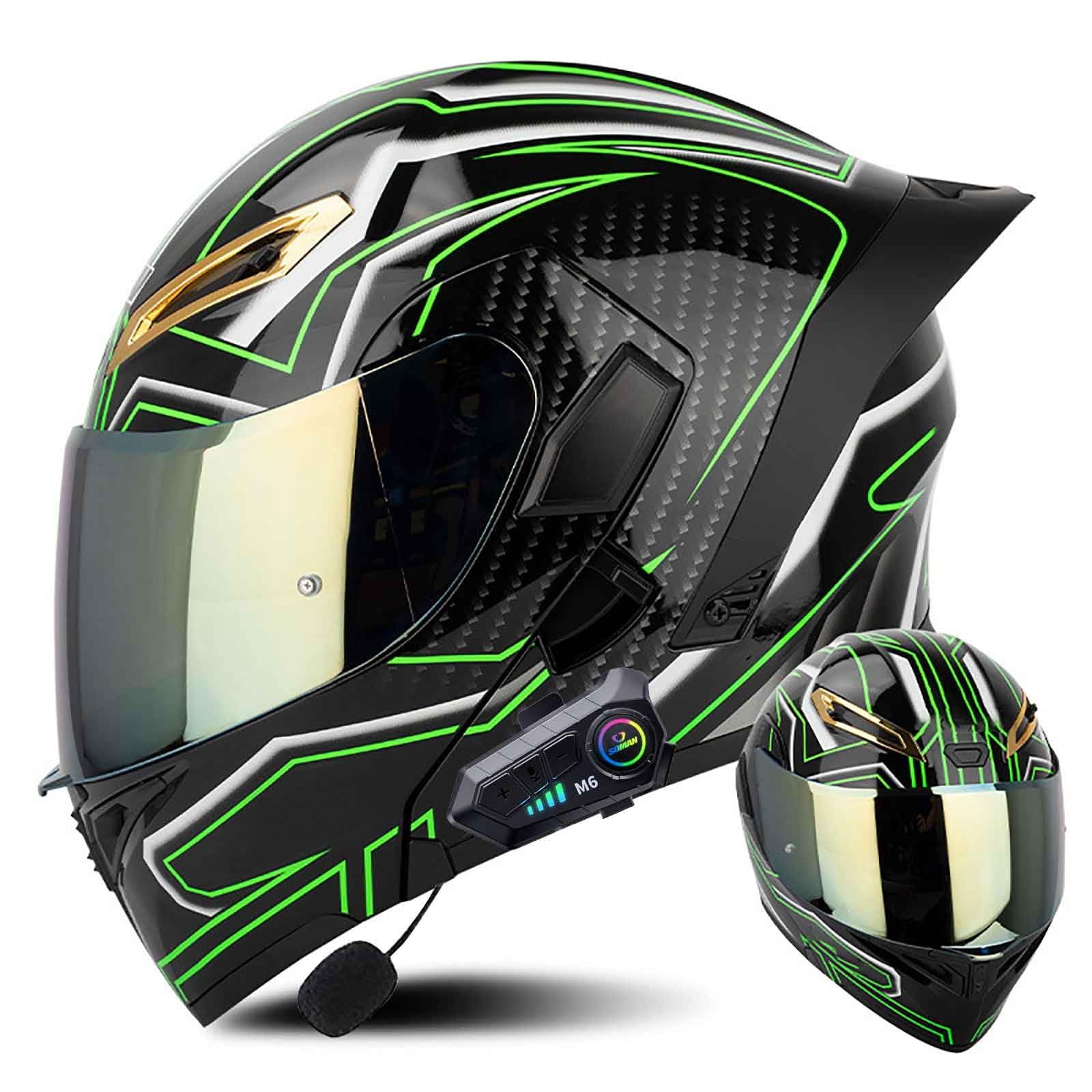 Klapphelm mit Bluetooth Modulare Helm Motorradhelm ECE-geprüfter Erwachsene mit Doppelvisier, Lautsprechermikrofon Geräuschunterdrückung Multifunktional Bluetooth Damen und Herren(Color:GG,Size:L(5 von Salagt