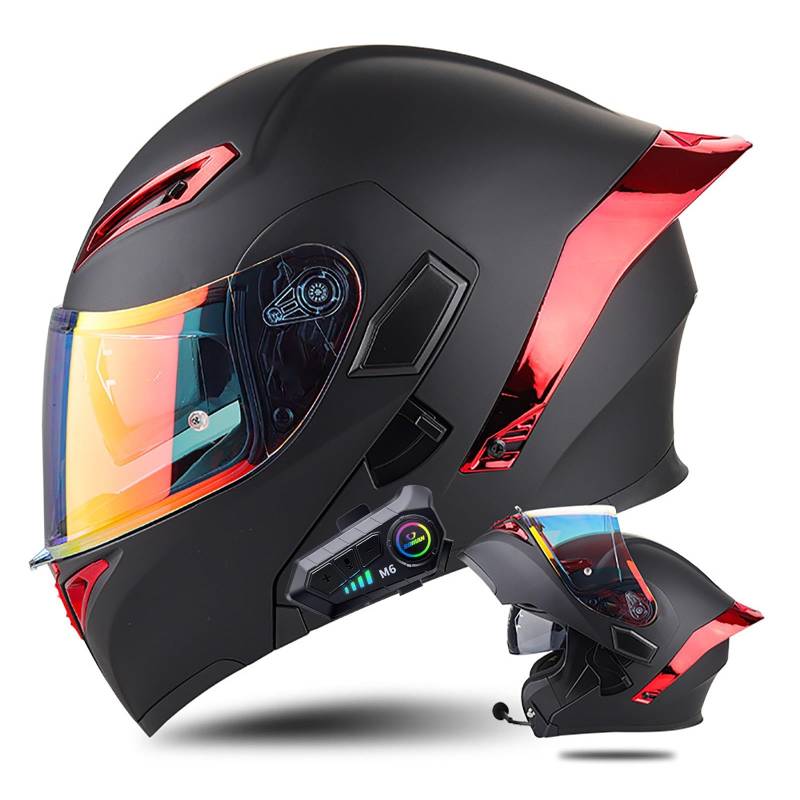 Klapphelm mit Bluetooth Modulare Helm Motorradhelm ECE-geprüfter Erwachsene mit Doppelvisier, Lautsprechermikrofon Geräuschunterdrückung Multifunktional Bluetooth Damen und Herren(Color:E,Size:XXL( von Salagt