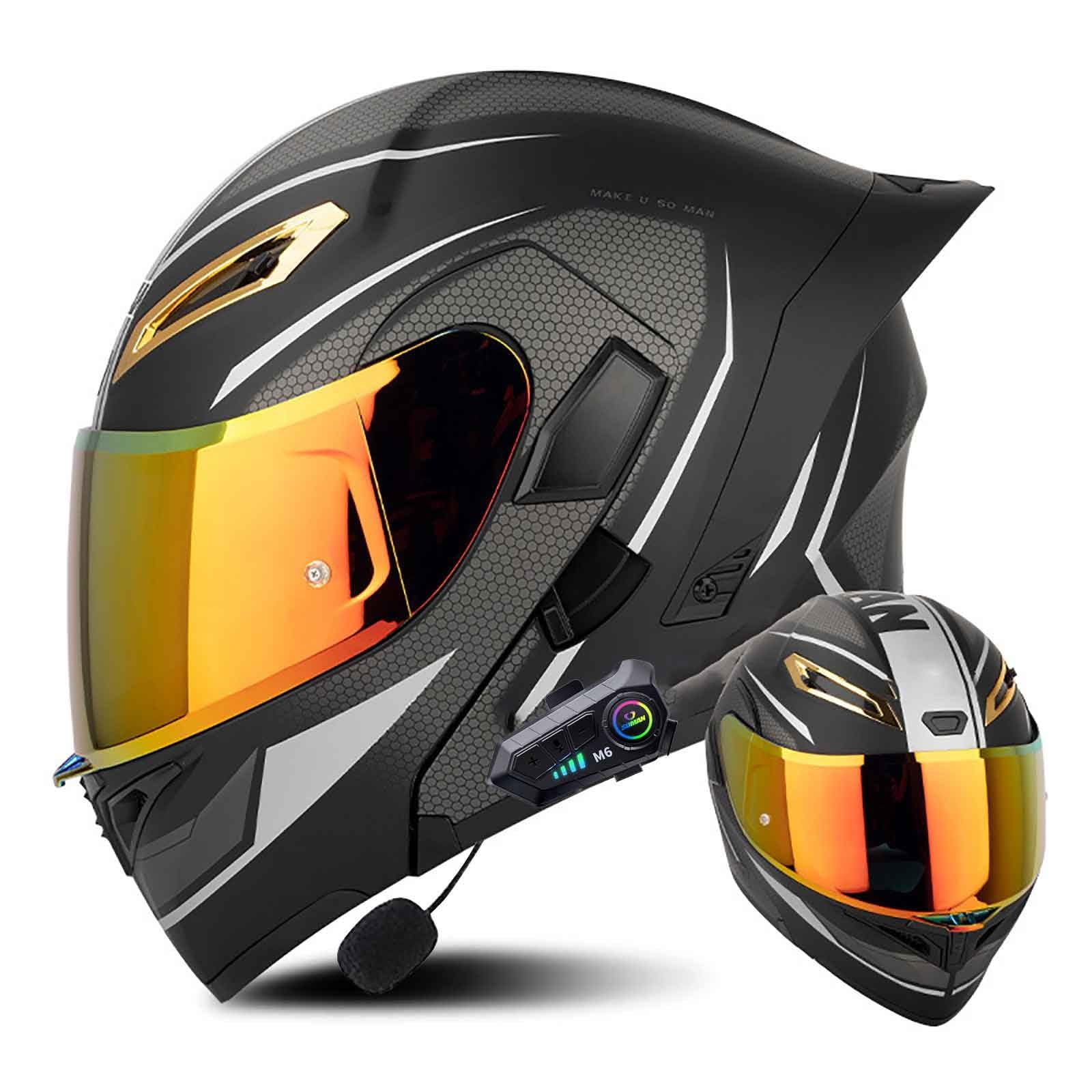 Klapphelm mit Bluetooth Modulare Helm Motorradhelm ECE-geprüfter Erwachsene mit Doppelvisier, Lautsprechermikrofon Geräuschunterdrückung Multifunktional Bluetooth Damen und Herren(Color:T,Size:XL(6 von Salagt