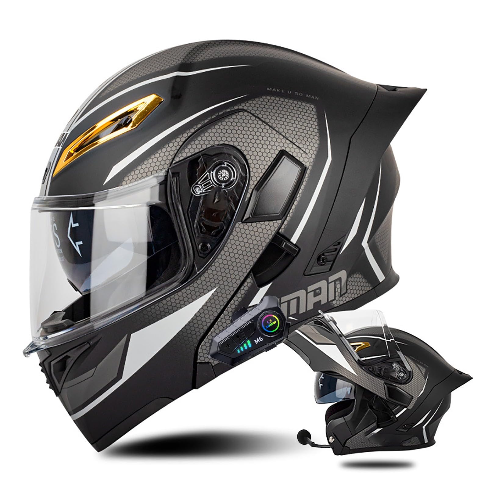 Klapphelm mit Bluetooth Modulare Helm Motorradhelm ECE-geprüfter Erwachsene mit Doppelvisier, Lautsprechermikrofon Geräuschunterdrückung Multifunktional Bluetooth Damen und Herren(Color:J,Size:XL(6 von Salagt