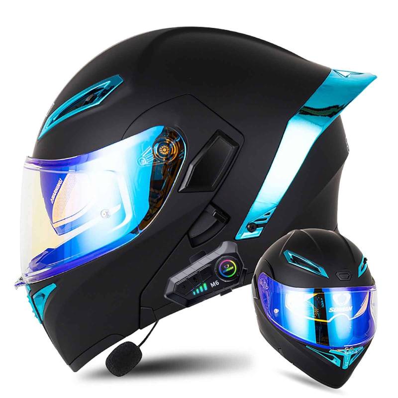 Klapphelm mit Bluetooth Modulare Helm Motorradhelm ECE-geprüfter Erwachsene mit Doppelvisier, Lautsprechermikrofon Geräuschunterdrückung Multifunktional Bluetooth Damen und Herren(Color:AB,Size:L(5 von Salagt