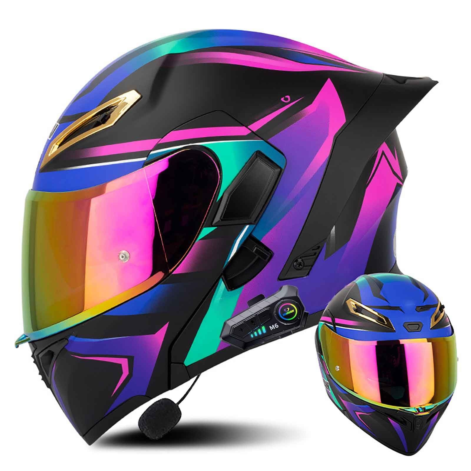 Klapphelm mit Bluetooth Modulare Helm Motorradhelm ECE-geprüfter Erwachsene mit Doppelvisier, Lautsprechermikrofon Geräuschunterdrückung Multifunktional Bluetooth Damen und Herren(Color:CB,Size:XL( von Salagt